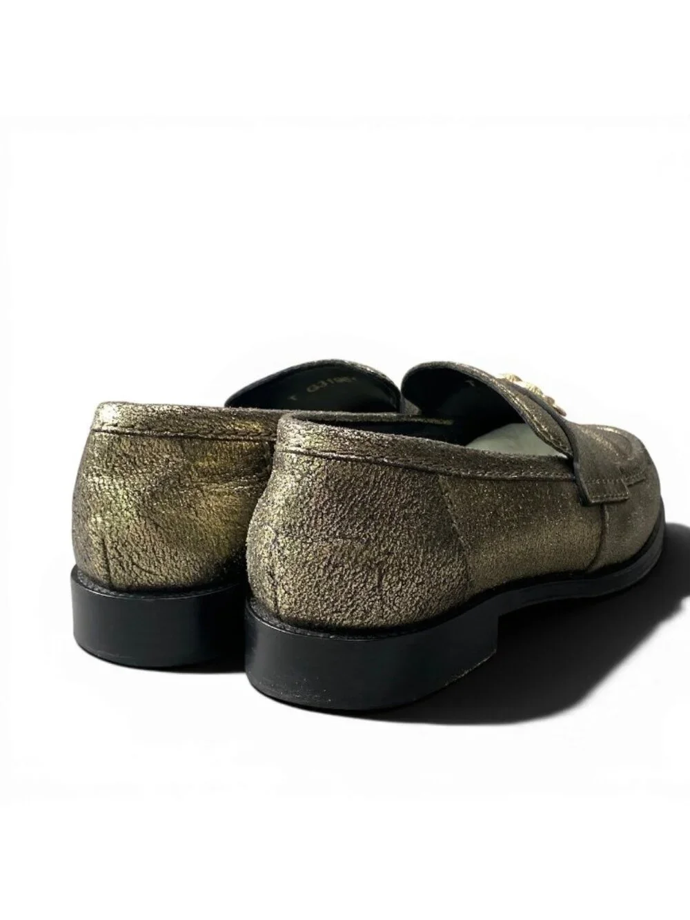 Chanel G9 CC Logo Metallic Gold Loafers